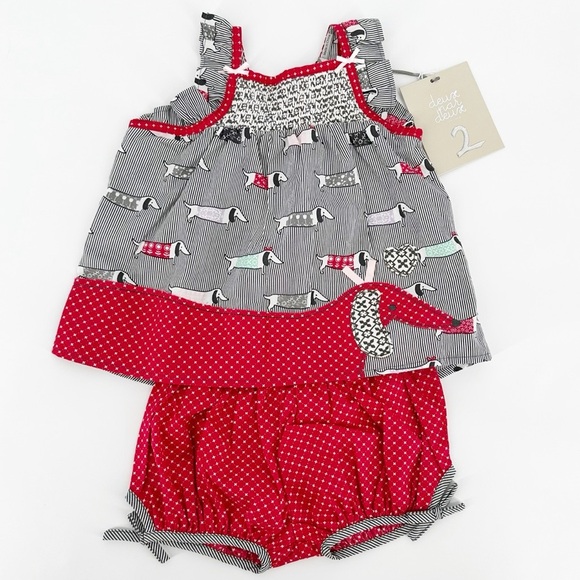 NWT Deux Par Deux Set Dachshund Hot Dog - Picture 1 of 4